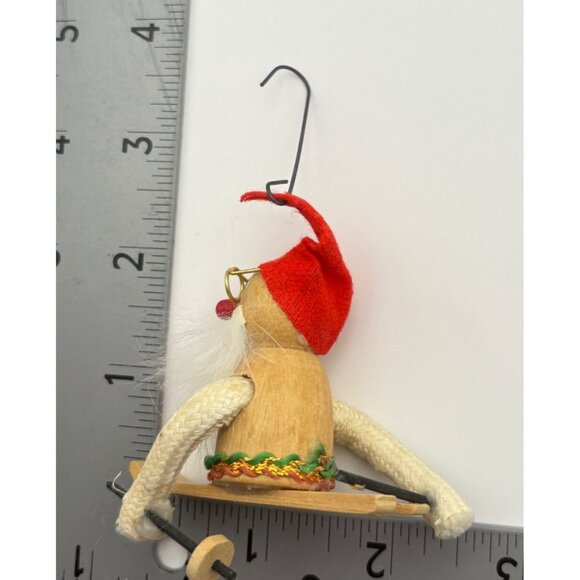 Vintage Wooden Christmas Tree Ornament Santa Claus Skier - Picture 3 of 7